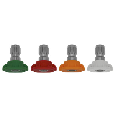 MaxFlow 4 Pack Pressure Washer Spray Nozzles - Red 0°, Orange 15°, Green 25° & White 40°